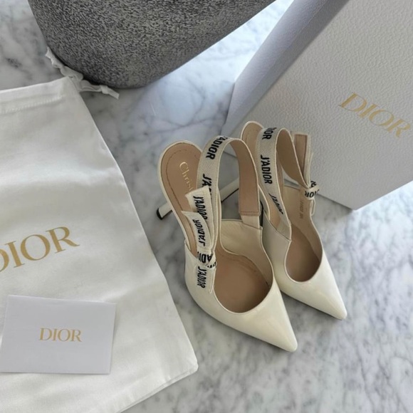 DIOR J’ADIOR Slingback Sandals Off White Patent Leather 38.5 B - Picture 4 of 10